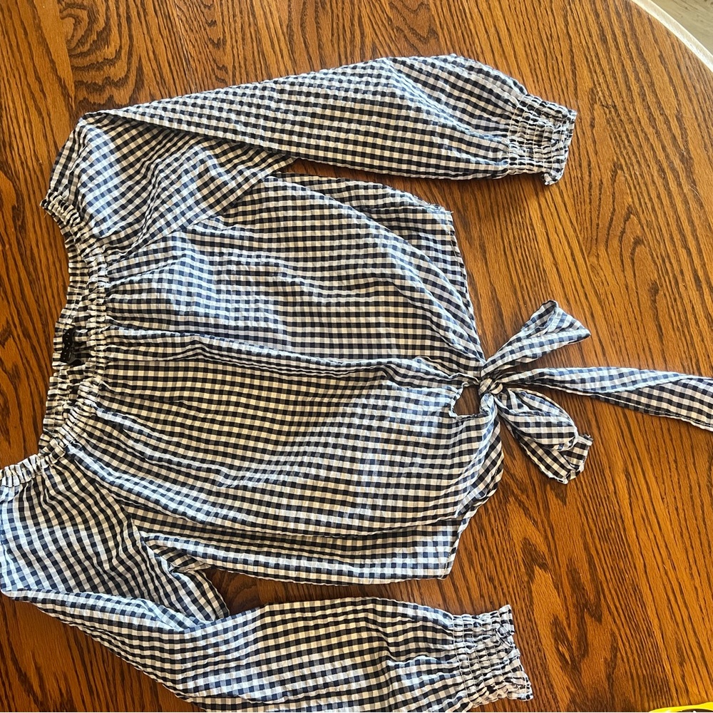 Gingham Off-Shoulder Top - Black and White